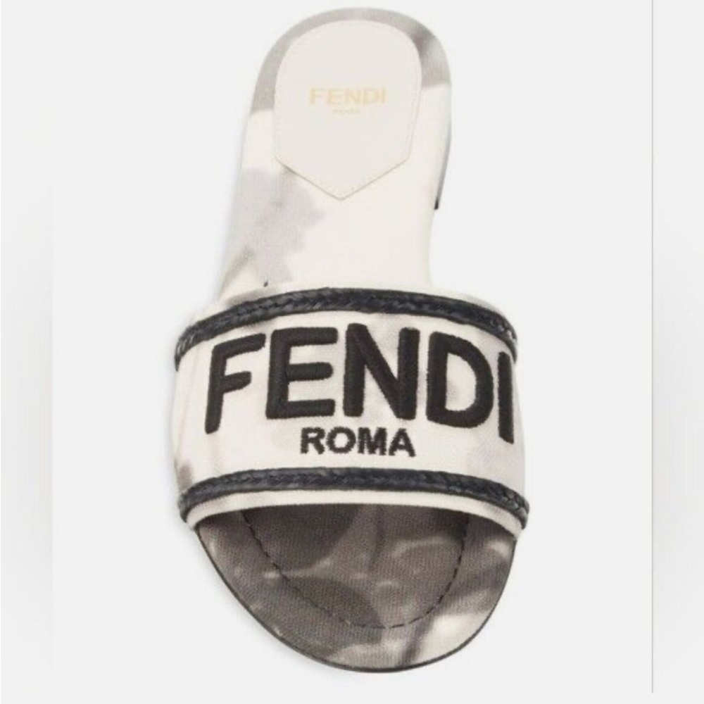 Fendi Logo Floral Camo Canvas Flat Sandal Slides 37